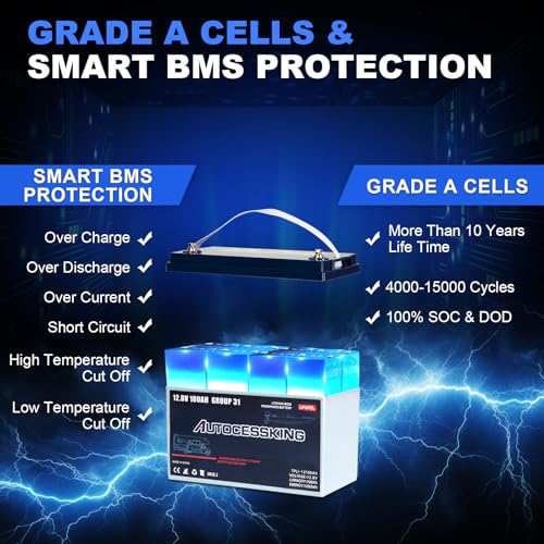 12V 100Ah BCI Group 24 LiFePO4 Battery, 100A BMS Rechargeable Mini Lithium Battery with Low-Temp Protection, Up to 15000 Cycles Perfect for RV