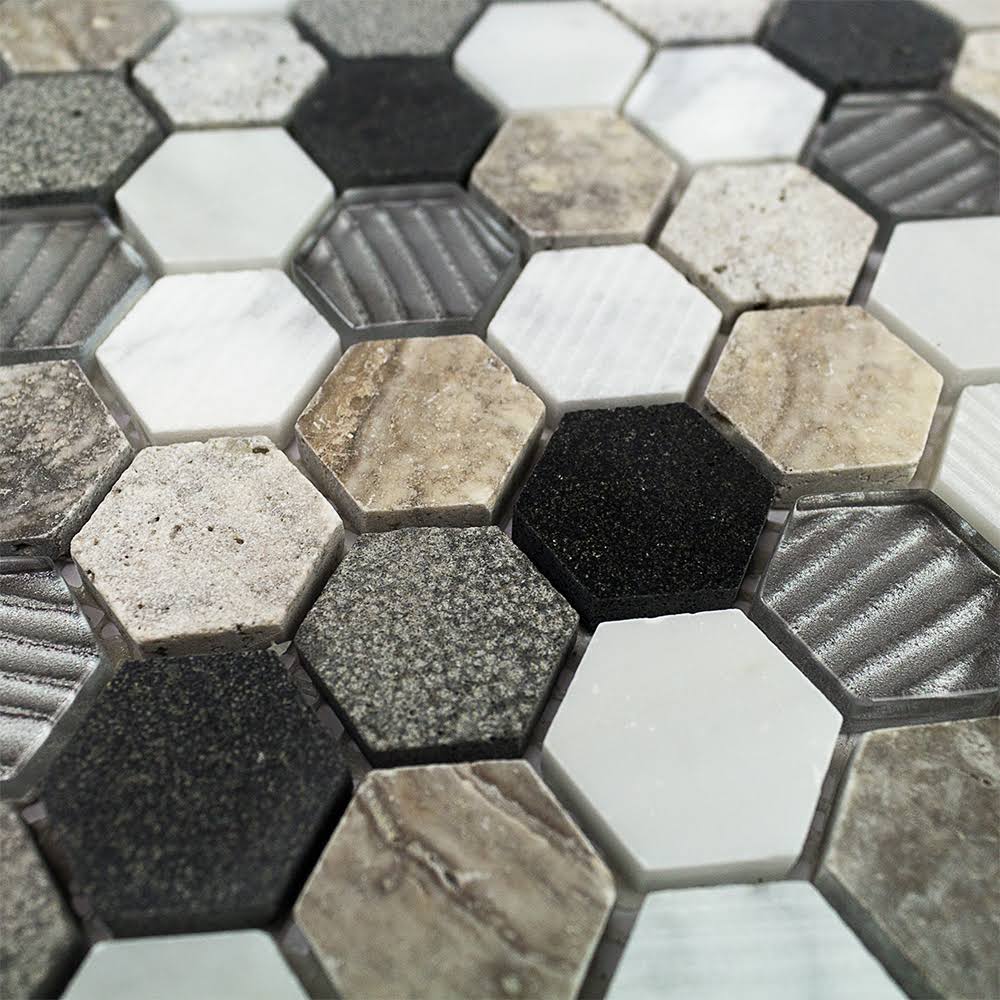 TileBar Esker Stratus Hexagon Marble u0026 Glass Tile, Backsplash and Wall