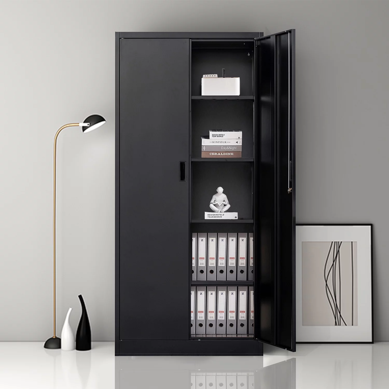 71" Metal Storage Cabinet with Lock,Garage Storage Cabinet with 2 Doors and 4 Adjustable Shelves,Tool File Cabinet for Garage Office,Home,Gym
