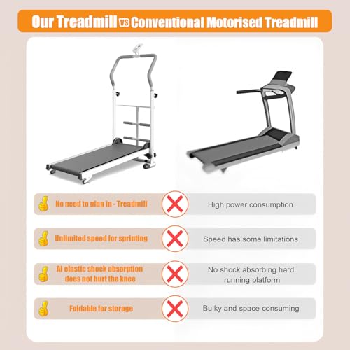 Foldable Treadmill for Kids & Adults, Self-Propelled Indoor Exercise Machine with LED Display, Adjustable Handrail & Incline