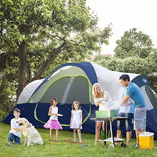 UNP Camping Tent 10-Person-Family Tents, Parties, Music Festival Tent, Big, Easy Up, 5 Large Mesh Windows, Double Layer, 2 Room, Waterproof