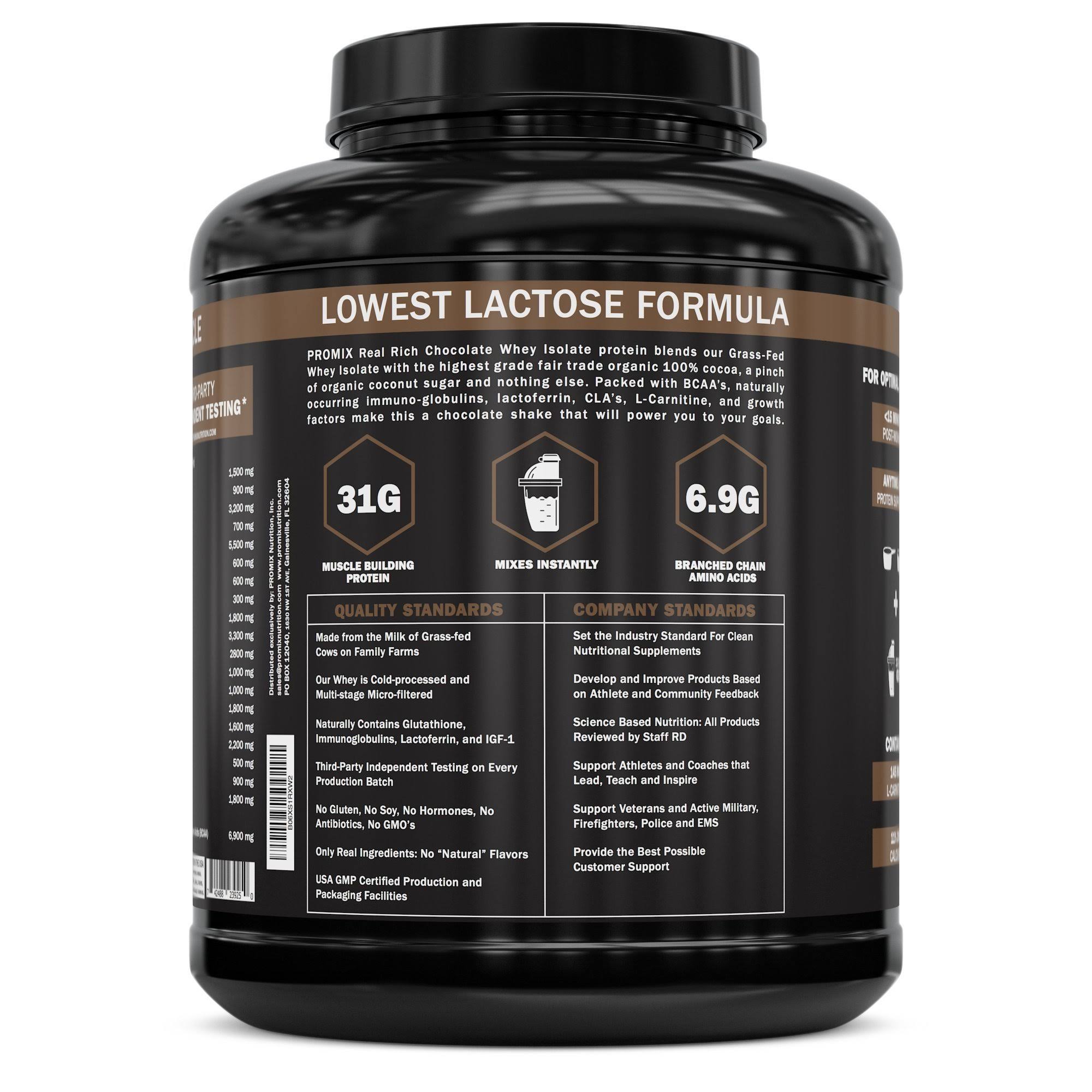 Promix Nutrition Grass Fed Whey Isolate, 30g Protein, BCAA, Cold Processed, Multi-Stage Micro-filtration, Easy to Mix, 5 lb, Cho