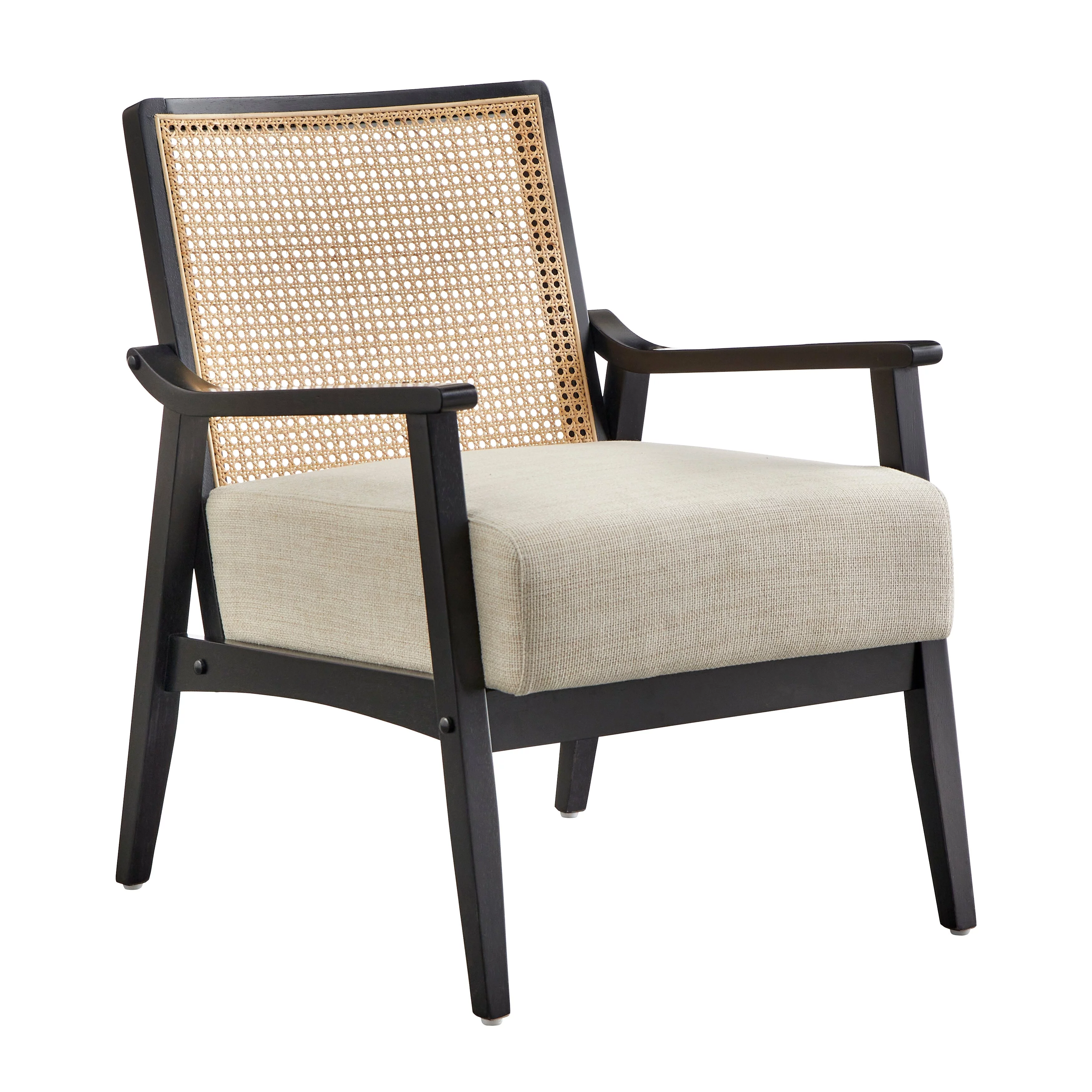 Lifestorey  Serena Cane and Solid Wood Accent Chair Black