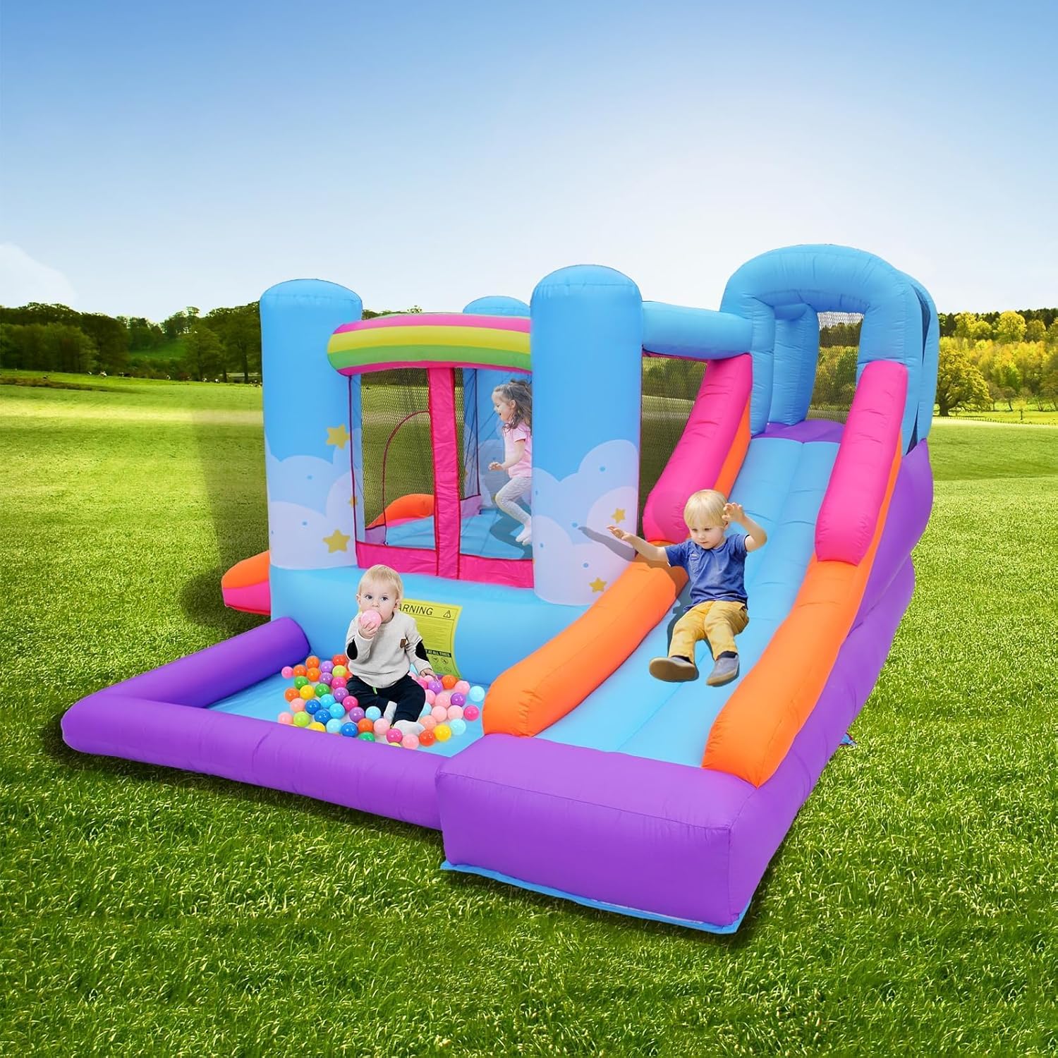 Inflatable Bounce House for Kids 3-6,Indoor Toddler Bouncer with Air Blower,Ball Pit,Slides,Reinforced PVC Bounce Floor