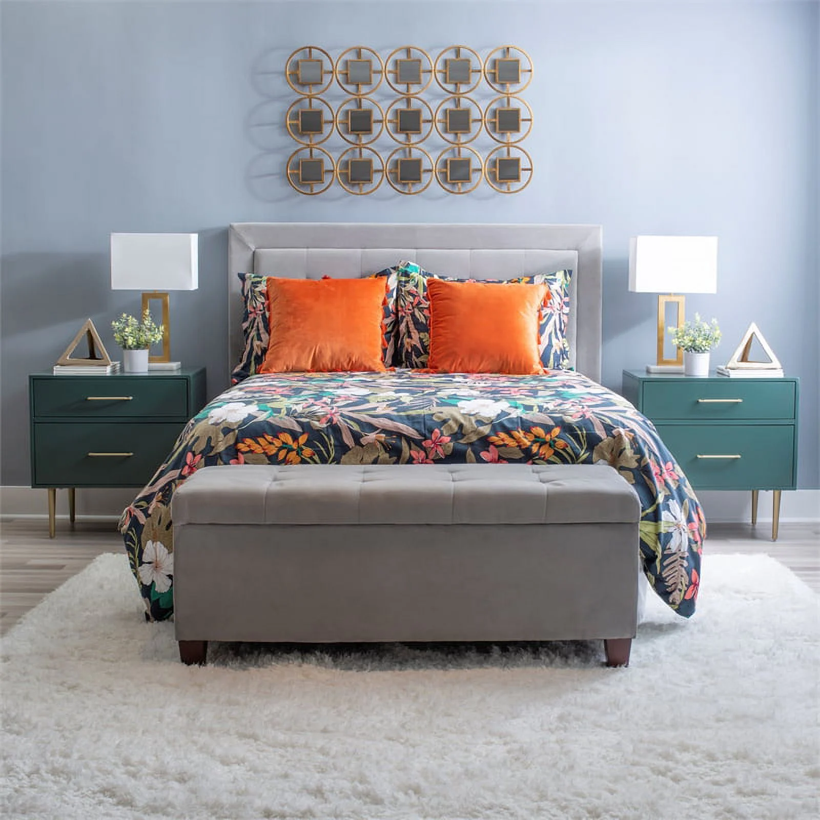 Allora Modern Two Drawer Wooden Nightstand with Two Drawers in Dark Green