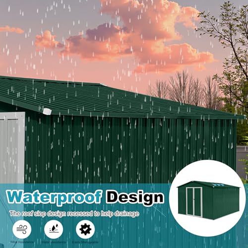 8x6 FT Outdoor Storage Shed, Metal Tool Shed with Lockable Doors, Peaked Roof & Frame Floor