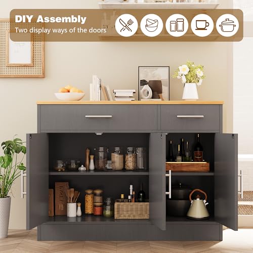 Vongrasig 43&rdquo; Sideboard Buffet Cabinet with Storage, Farmhouse Coffee Bar with Drawers and Shelves, Wood Buffet Table for Kitchen, Dining Room