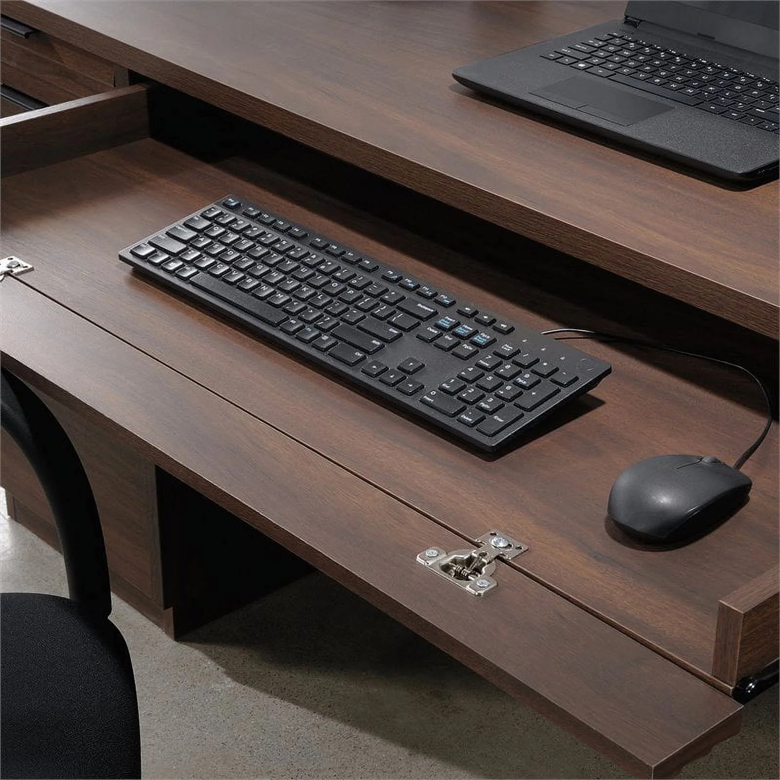 Pemberly Row 72" Wooden Knee Space Computer Credenza Desk in Spiced Mahogany