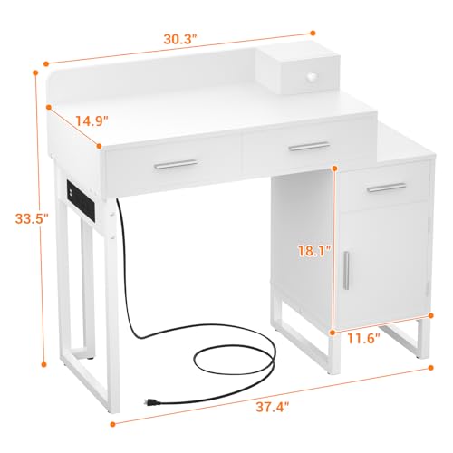 Vanity Desk with 4 Storage Drawers - Modern Makeup Vanity Table with Charging Station