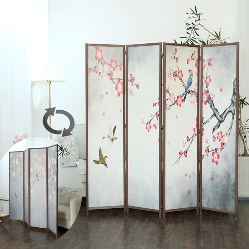 6 Panel Room Divider Screen,Double Faced Room Divider Folding Wall Divider for Room Separation,Mountains and Waters Landscape,67" H x 94.5" W