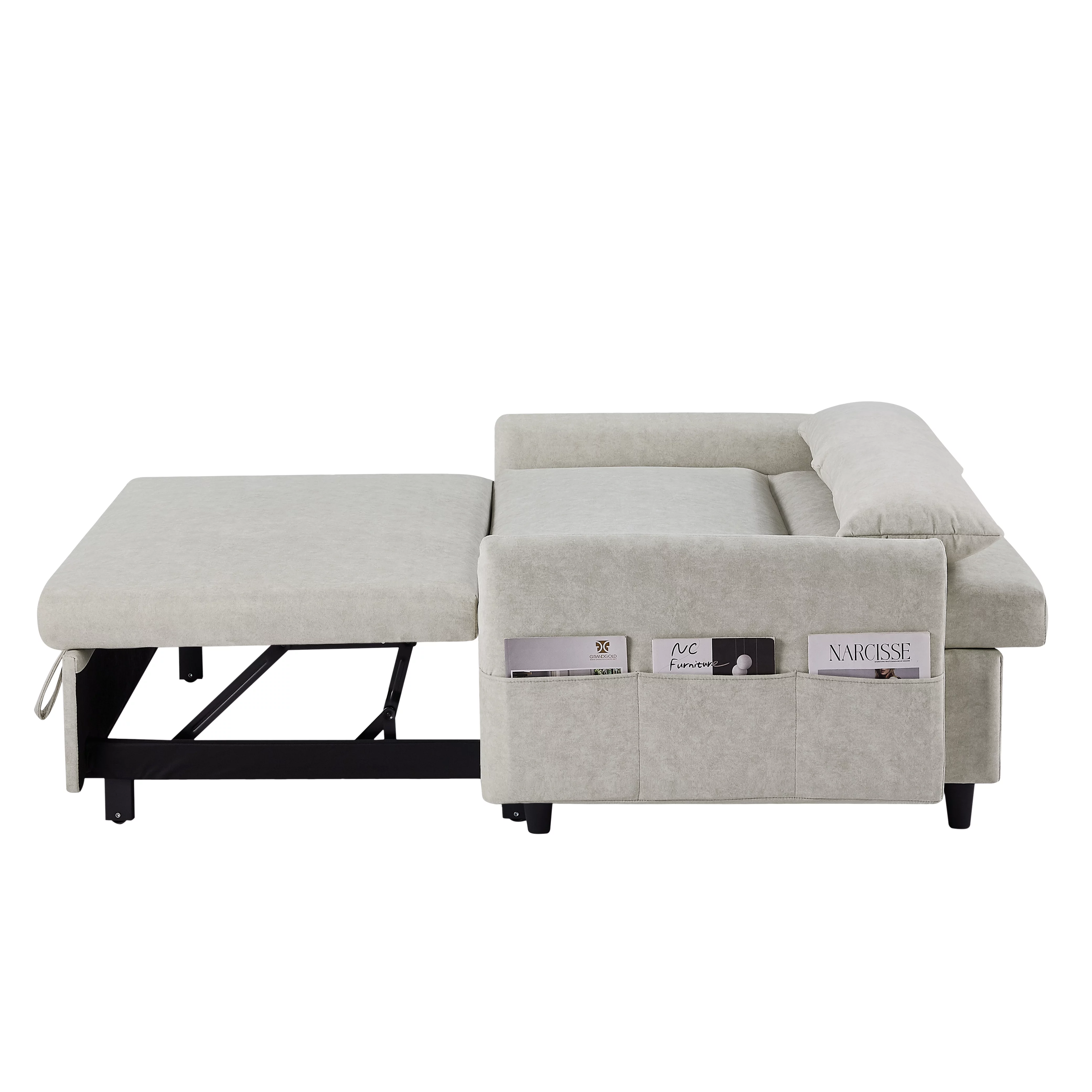 Euroco 55" Loveseat with Pull Out Bed, Sleeper Sofa with Adjustable Backrest, 2 Seater Couch with Pillows, Storage Pockets for Living Room, Beige
