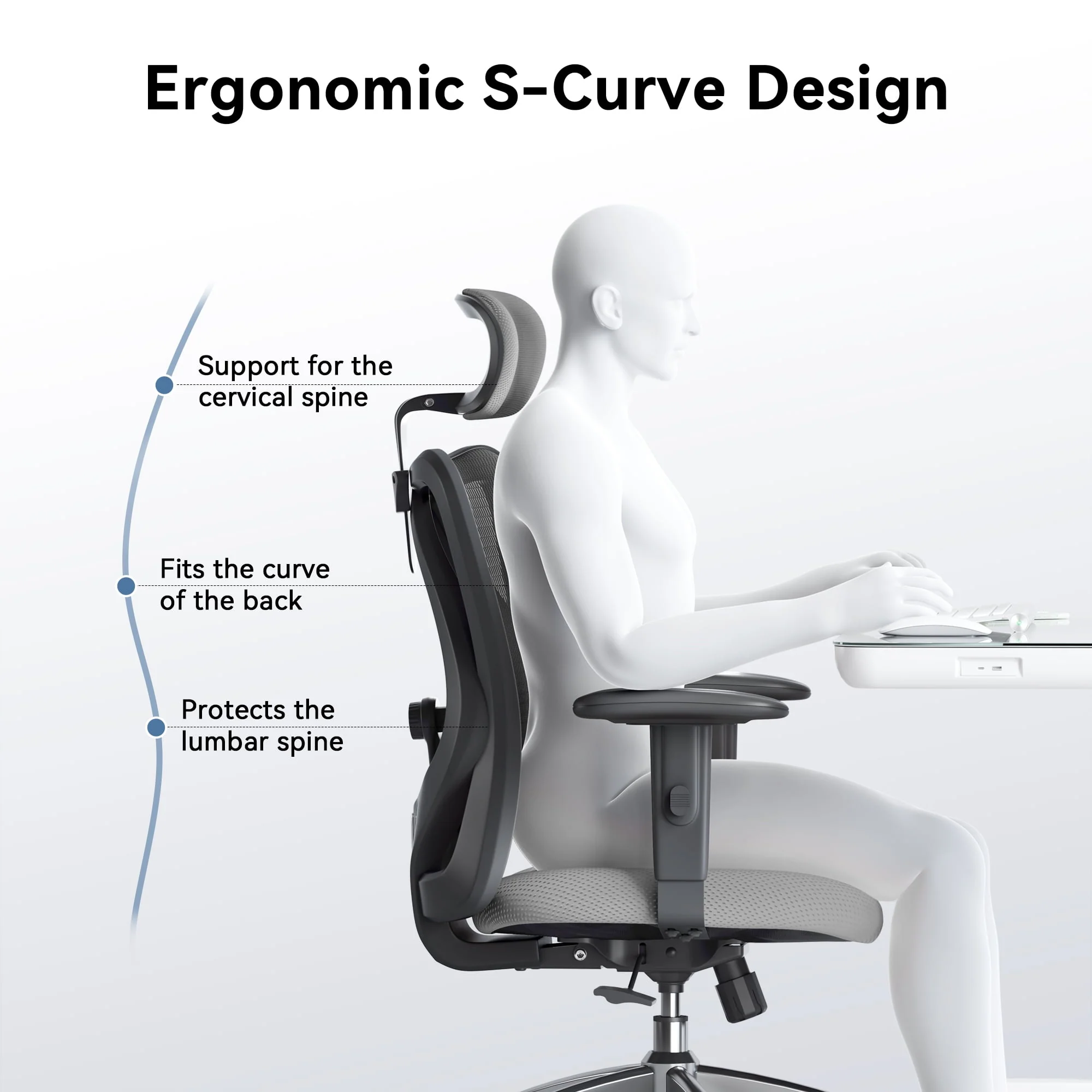 SIHOO Ergonomic Office Chair, Mesh Computer Desk Chair with Adjustable Lumbar Support, High Back chair for big and tall, Black