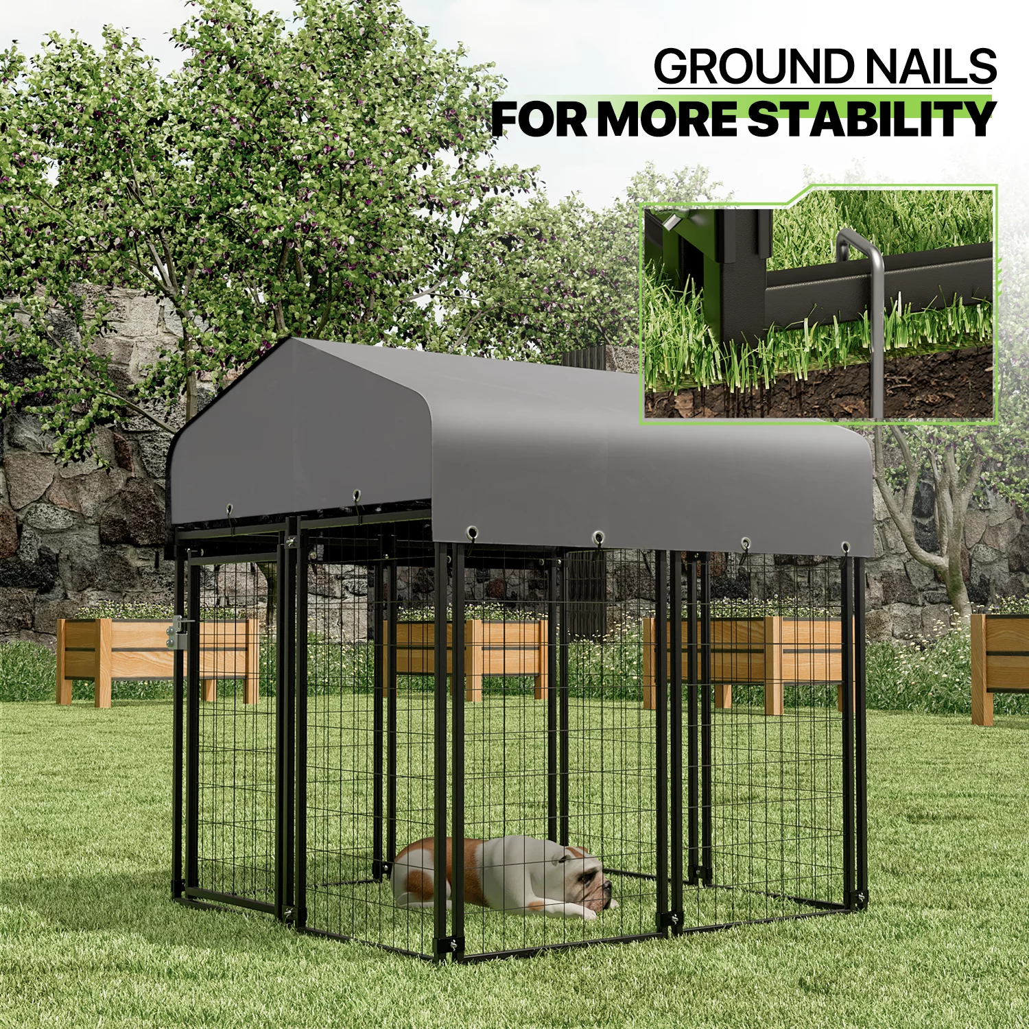 Magshion Outdoor Dog Kennel 4ft x 4.25ft x 4.5ft with UV Protection Waterproof Cover