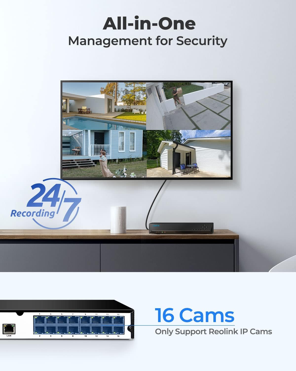 REOLINK 4K 16 Channel Network Video Recorder for Home Security Camera System, Work With 4K/5MP/4MP HD Reolink IP Cameras PoE NVR