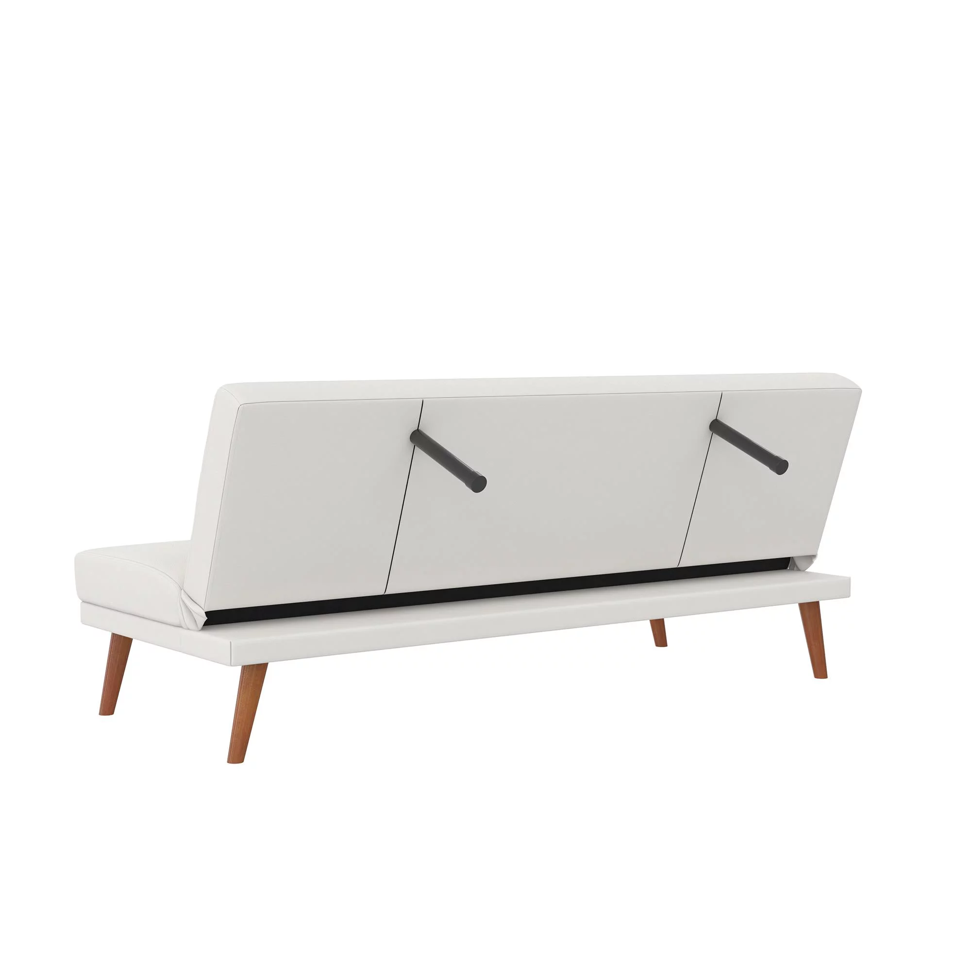 Novogratz Brittany Armless Futon, Sofa Lounger and Sleeper with Hideaway Support Legs, White Faux Leather