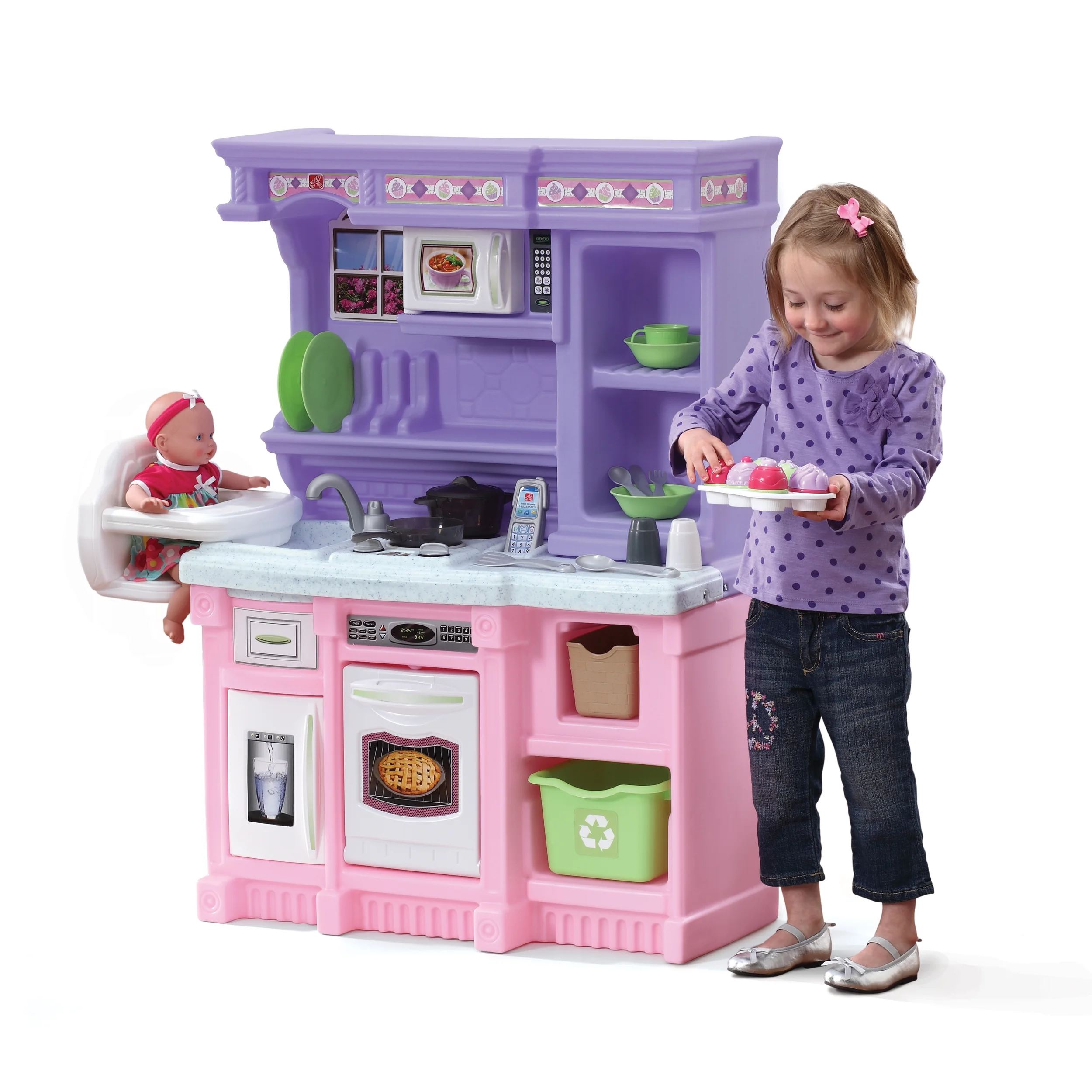 Step2 Little Bakers Pink Toddler Plastic Kitchen Playset with 30 Piece Play Set