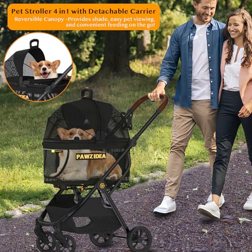 PAWZIDEA Dog Stroller for Large Dogs, Pet Stroller with Detachable Carrier for Portable Dog Crate for Car Seat, Foldable Dogs Jogger Strollers