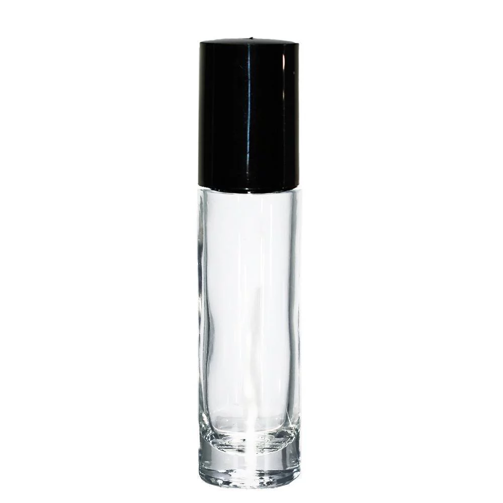 1/3 oz. (10 ml) Clear Glass Roll-on Bottle with Black Cap (Plastic Ball) (V3)