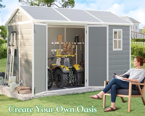 10.5x7.6x7.5 ft Outdoor Resin Storage Shed with Floor, Windows & Air Vents, Large Waterproof Tool Shed for Garden, Backyard, Lawn Equipment & Bikes