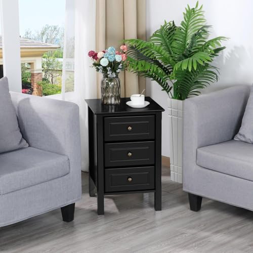Yaheetech Bedside Table Set of 2, Nightstand with 3 Drawer and Solid Wood Legs, Accent Night Stand with Storage Cabinet for Bedroom Home Office