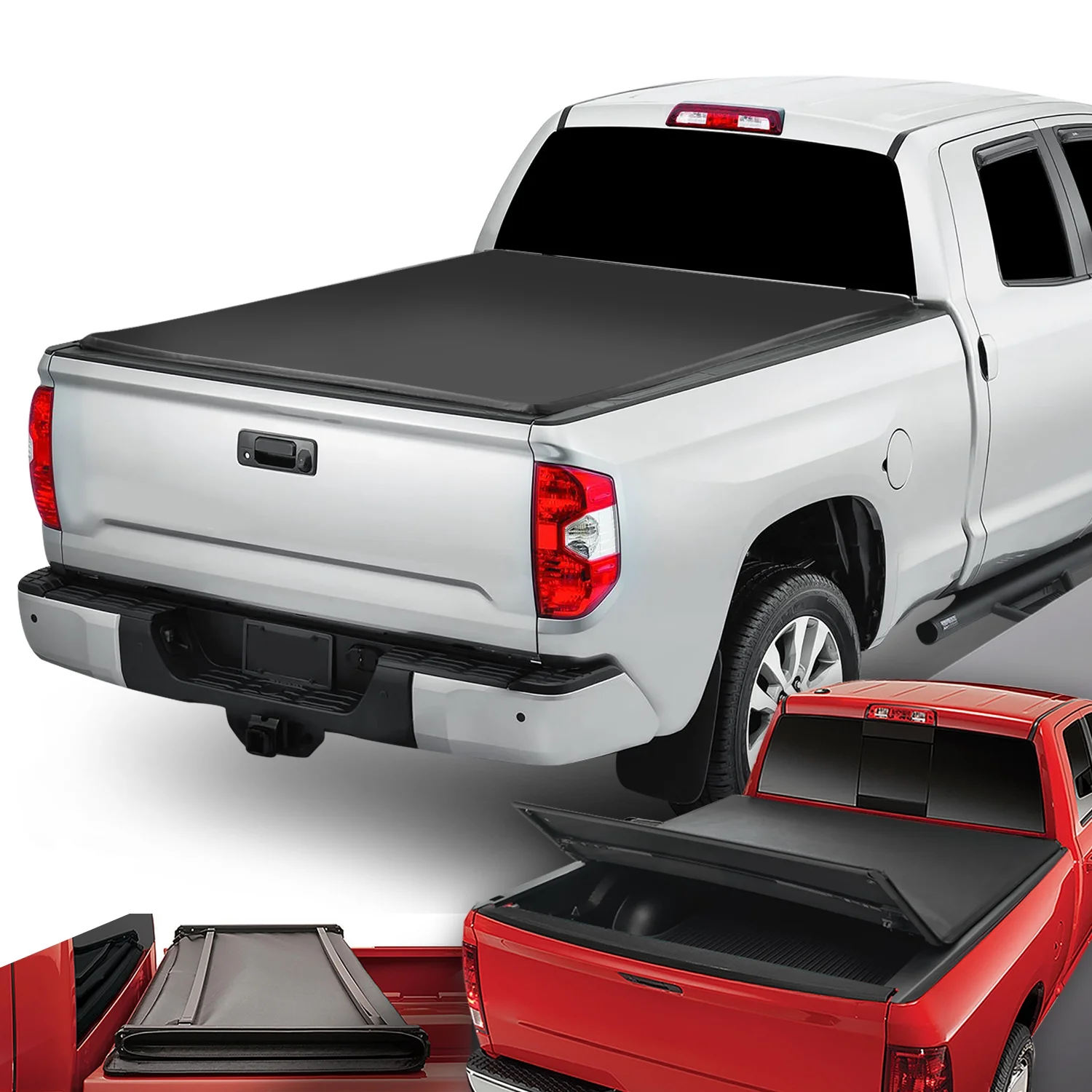 DNA Motoring TTC-TRISOFT-061 For 2014 to 2019 toyota Tundra 8' Bed Fleetside Adjustable Tri -Fold Soft Top Trunk Tonneau Cover 15 16 17 18