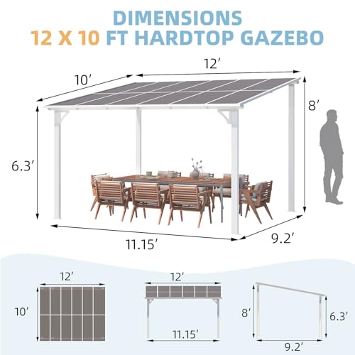 AECOJOY 10&rsquo; x 10&rsquo; Gazebo, Wall Mounted Gazebos Pergola on Clearance, Outdoor Patio Lean to Gazebo Awnings for Deck, Porch