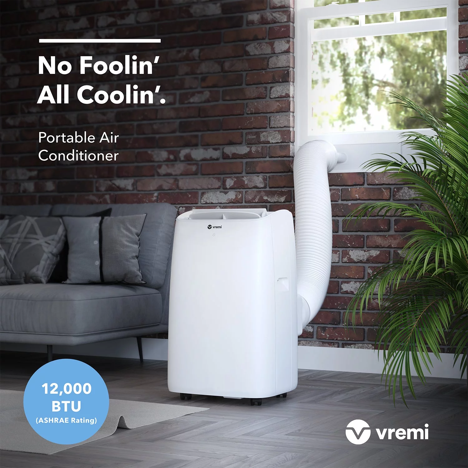 Vremi 12000 BTU Portable Air Conditioner - Easy to Move AC Unit for Rooms up to 350 Sq Ft - with Powerful Cooling Fan, Reusable Filter