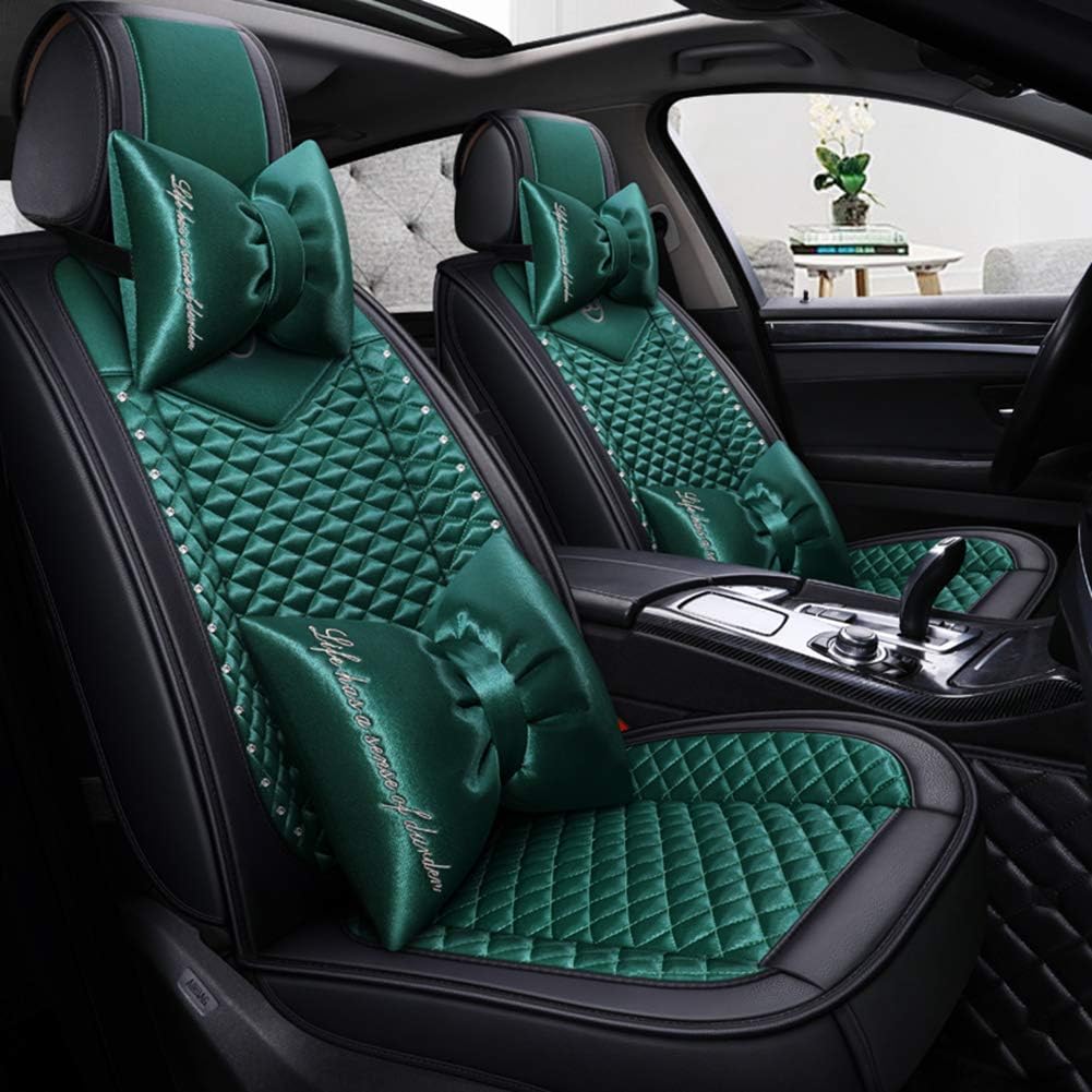 seemehappy Bling Retro Fashion Lattice Silk and Leather Car Seat Covers Front and Rear Seat Covers Universal Fit (Pink-Luxury)