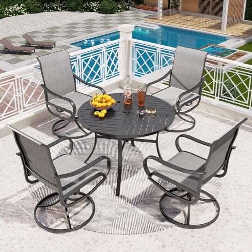 PHI VILLA 5 PCS Outdoor Patio Dining Set with Swivel Dining Chairs (Blue) and 37"x 37" Metal Steel Dining Table(1.57" Umbrella Hole)