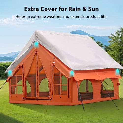 2025 Upgraded Waterproof Inflatable Camping Tent, Large Blow-Up Air Tent, No Assembly Needed Luxury Glamping House, Oxford Fabric