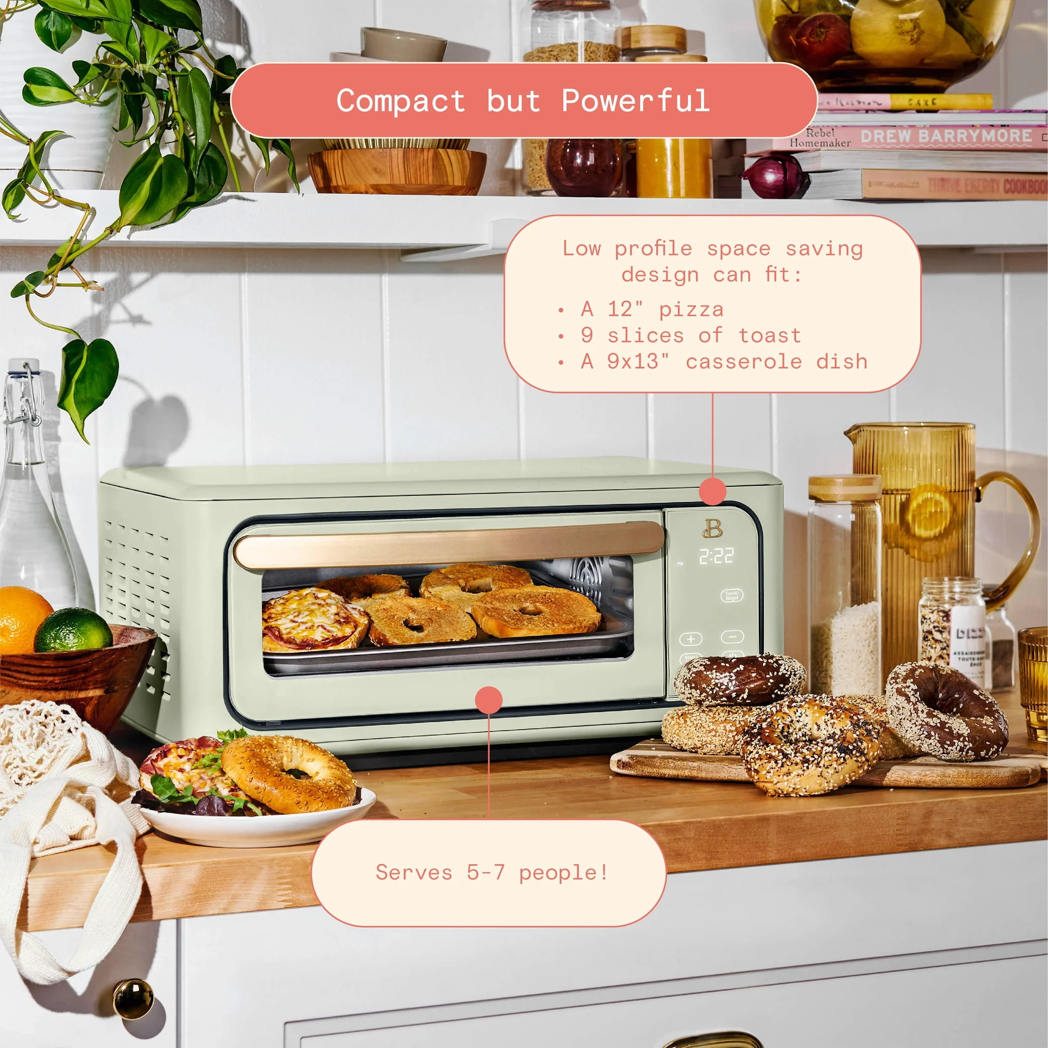 Beautiful Infrared Air Fry Toaster Oven, 9-Slice, 1800 W, Black Sesame by Drew Barrymore