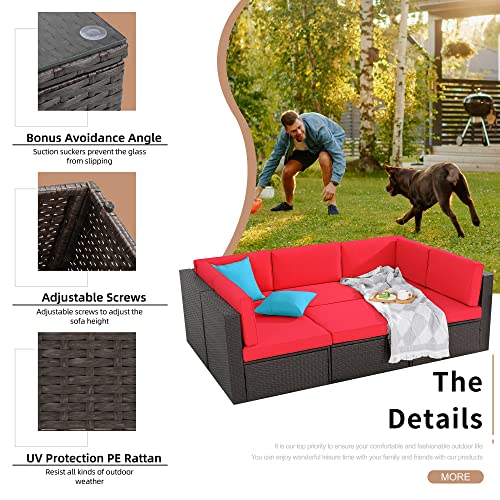 Shintenchi 6 Pieces Patio Furniture Sets Outdoor All-Weather Sectional Patio Sofa Set PE Rattan Manual Weaving Wicker Patio Conversation Set with