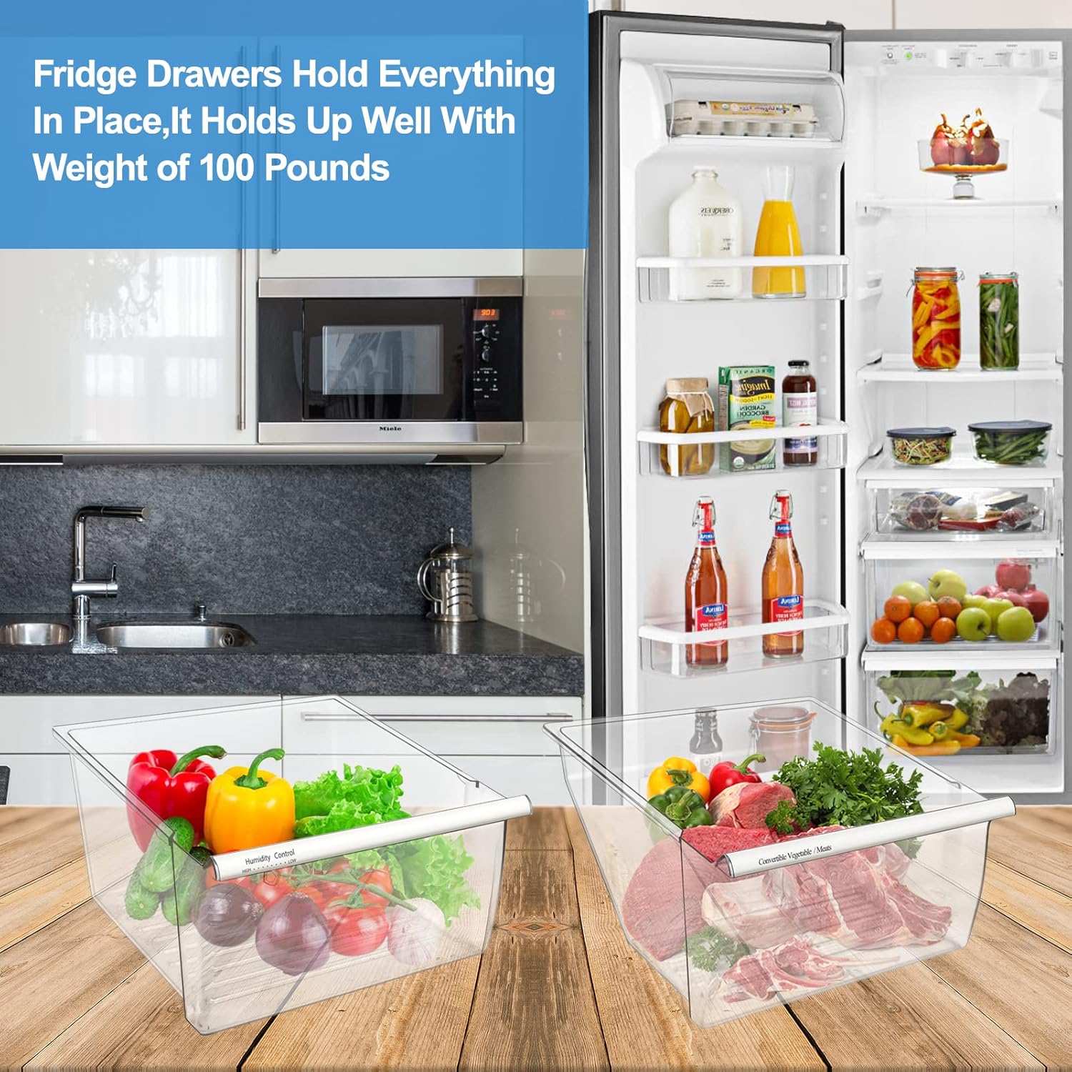 [2 Pack] Upgraded 2188656 Fridge Crisper Drawer UPPER Humidity Control Drawer & 2188664 Crisper Bin LOWER Refrigerator Drawer Replacement For Kenmore