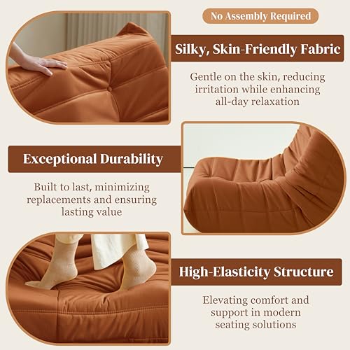 Bean Bag Chair for Adults - Suede & Microfiber Fireside Floor Chair, Comfortable Corner Lounge Sofa for Living Room, Bedroom, Office (3-Seater, Beige)