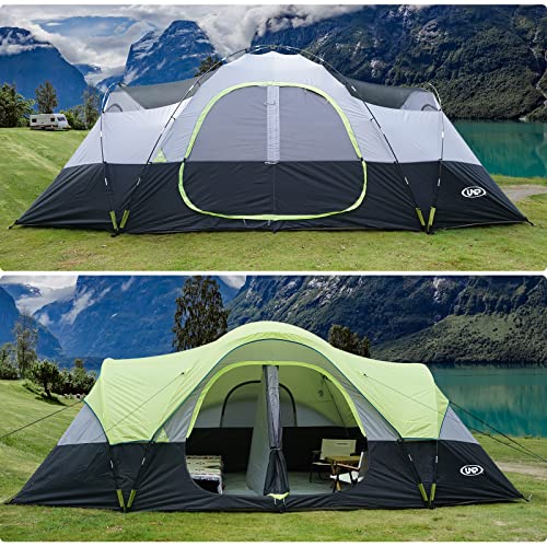 UNP Camping Tent 10-Person-Family Tents, Parties, Music Festival Tent, Big, Easy Up, 5 Large Mesh Windows, Double Layer, 2 Room, Waterproof