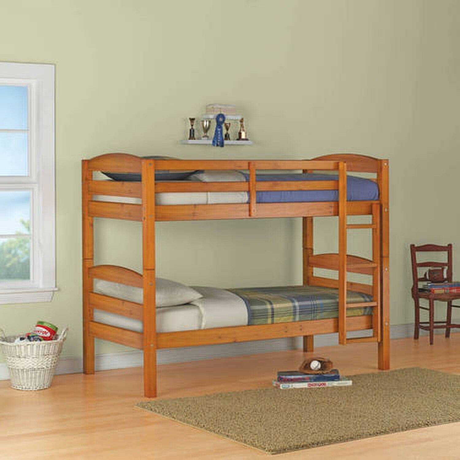 Better Homes u0026 Gardens Leighton Wood Twin-over-Twin Bunk Bed, Pine