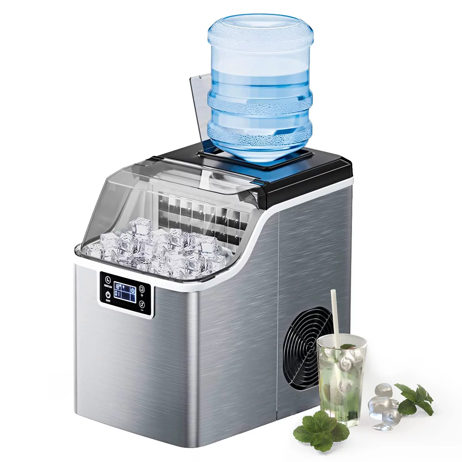 Countertop Ice Maker Machine, 45 Lbs/24H, 24 Pcs/13 Mins, 2 Ways to Add Water, Compact Ice Machine with Ice Scoop & Basket