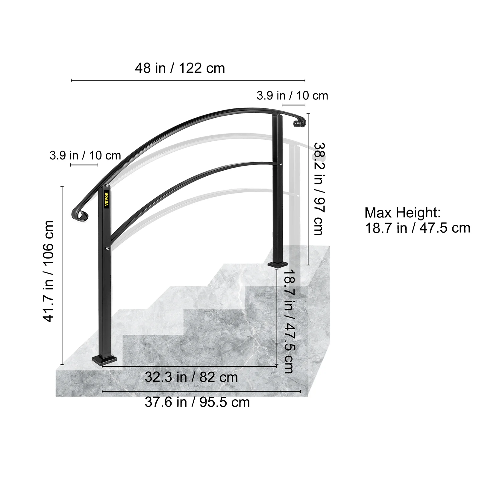 VEVORbrand 1-4 Step Handrail Rackable to a range of 0&deg;to 45&deg