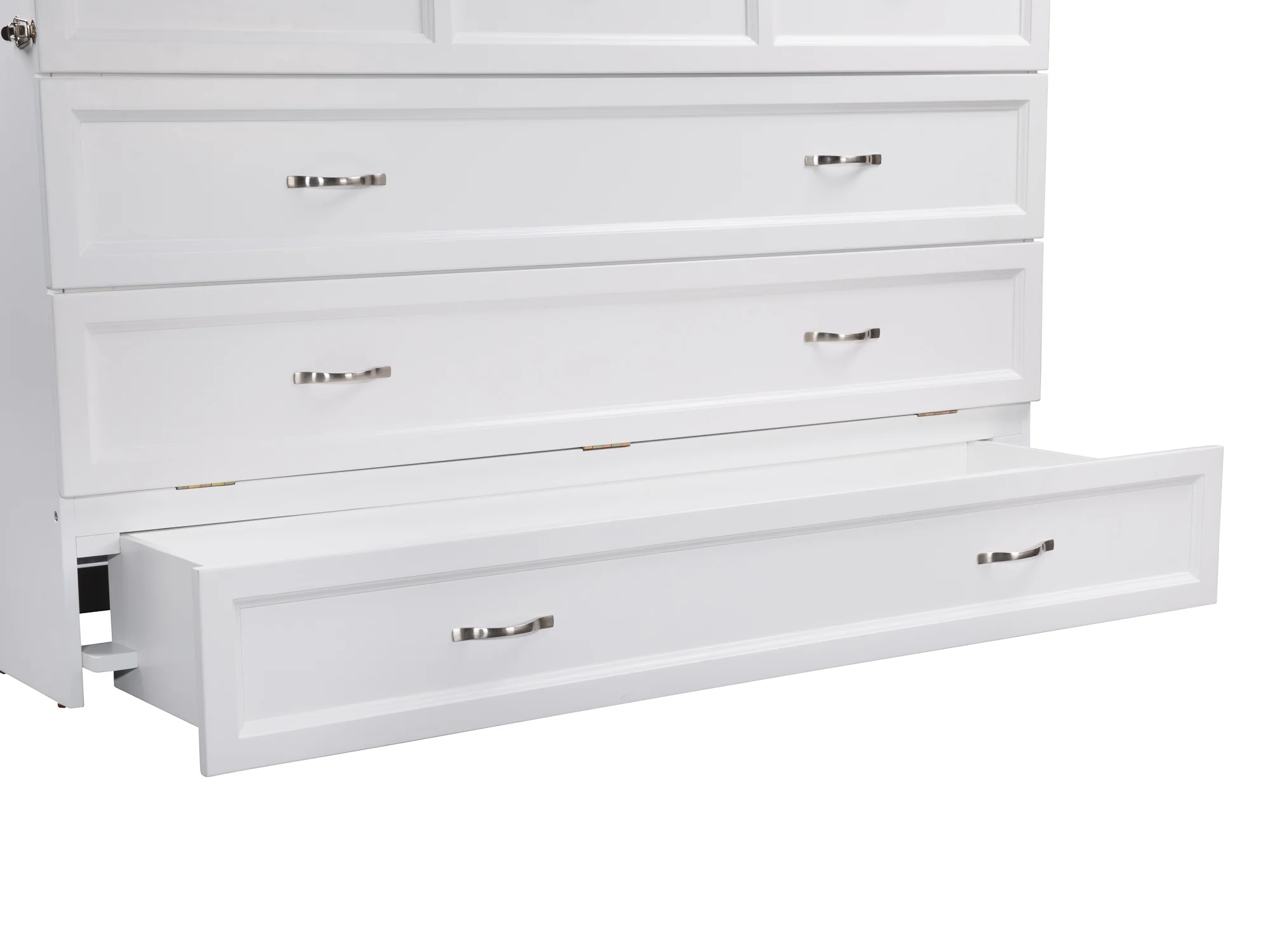 AFI Deerfield Queen Solid Wood Murphy Bed Chest with Mattress, Drawer & Charger in White