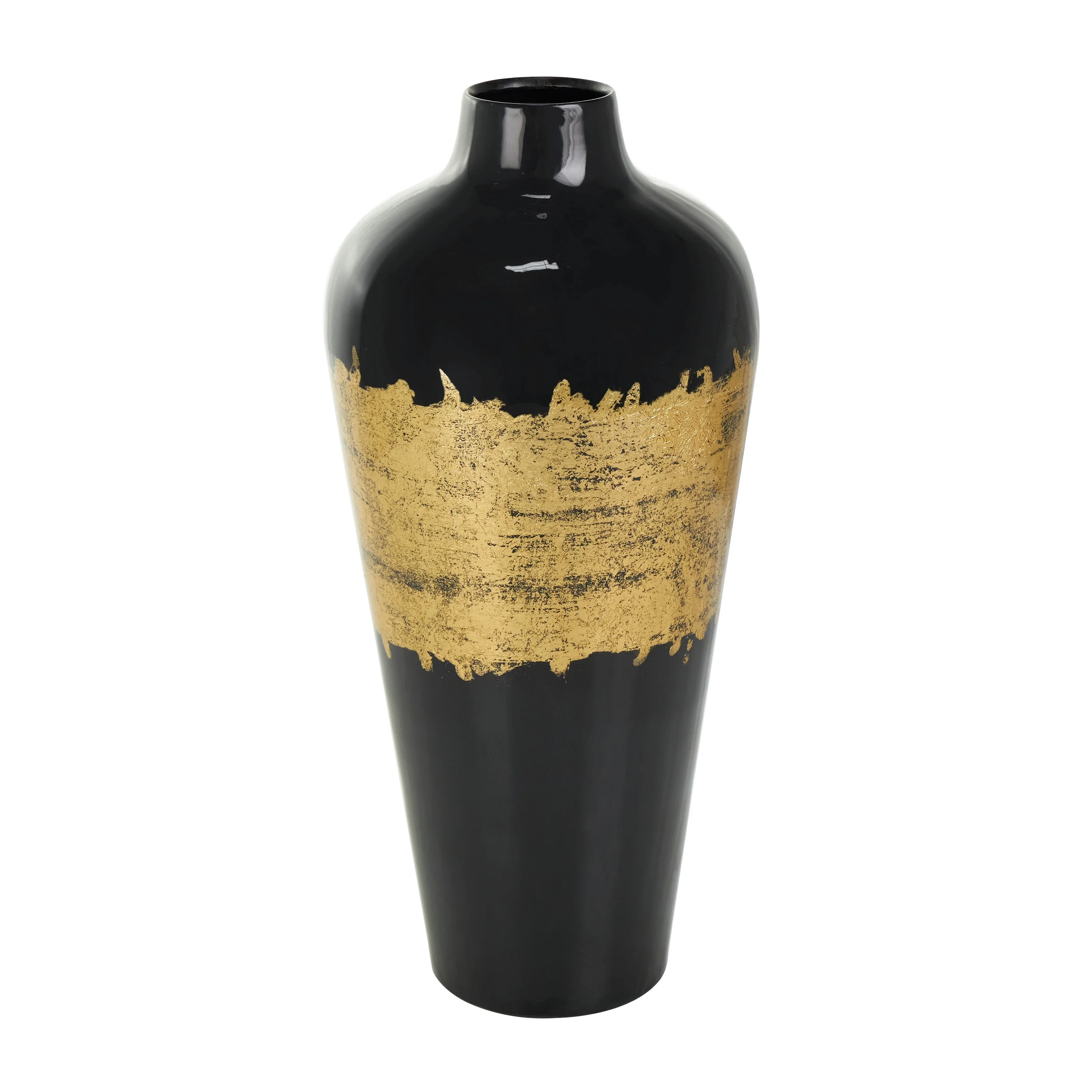 DecMode 16" Abstract Black Metal Vase with Gold Detailing