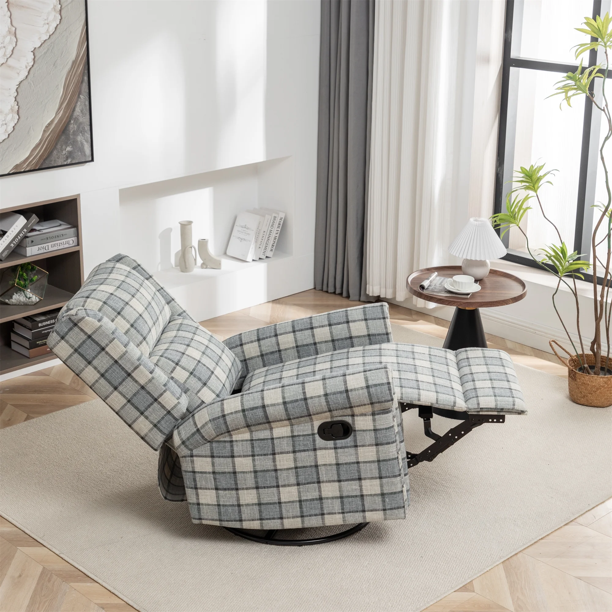 Swivel Rocker Recliner Chair, Manual Rocking Recliner Chair, Wingback Swivel Recliner Chair, Glider 360 Degree Swivel Chair with Padded Seat