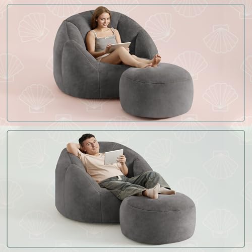 Giant Bean Bag Chair for Adults - Comfy Plush Round Shell Soft Accent Chair, Oversized Cozy Lounge Floor Sofa Reading Chair