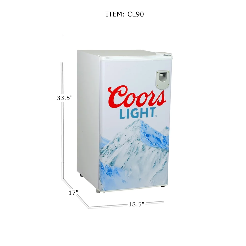 Coors Light Compact Fridge with Bottle Opener, 90 L/ 95 Quart 3.2 Cubic Foot for Snacks, Beverages, Juice, Beer, Den, Dorm, Office, Games Room, or RV