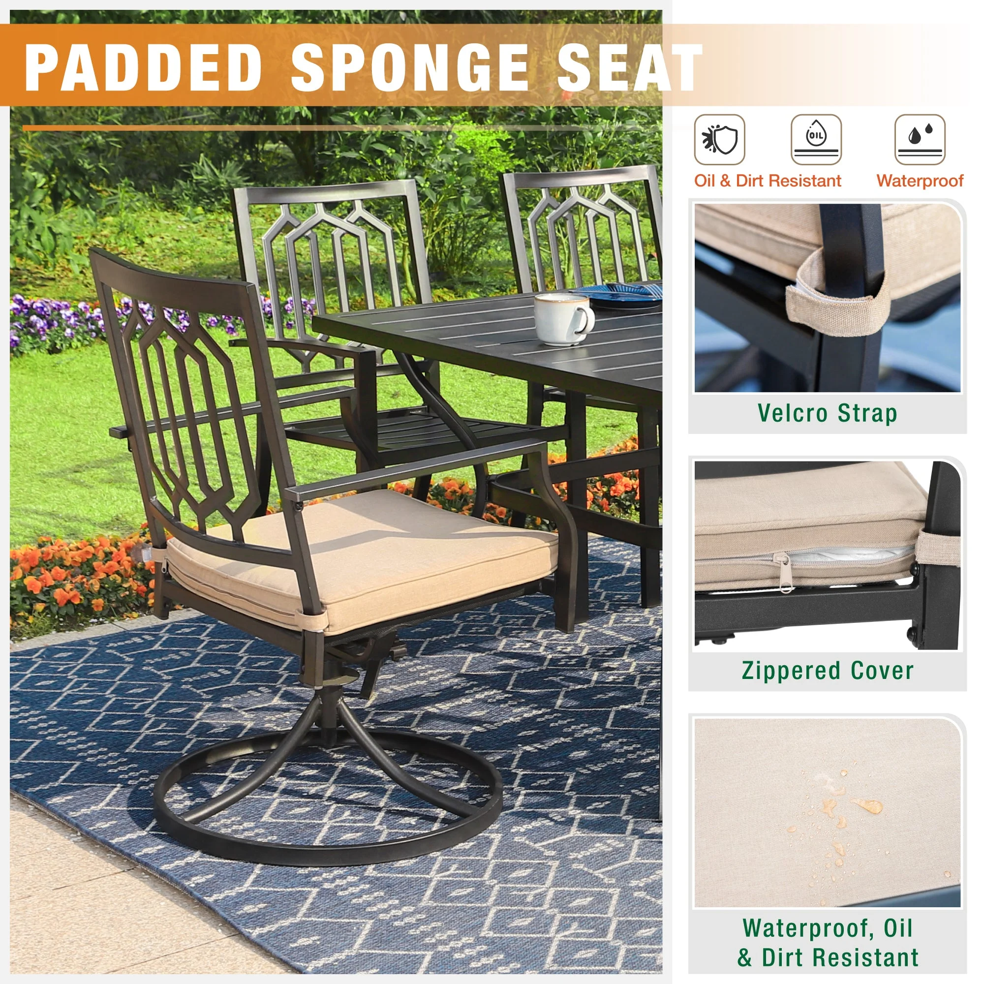 Sophia & William 7 Piece Patio Dining Set Outdoor Metal Furniture Table and Stackable/Swivel Chairs