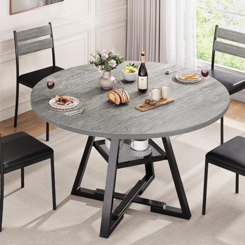 Round Dining Table for 4,Kitchen Dining Room Circle Dinner Pedestal Table,Space Saving Wood Kitchen & Dining Room Furniture (Vintage, 47In)