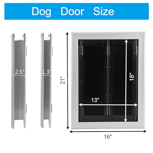 Large Dog Door, Aluminum Frame Doggy Door, Weatherproof Dogs Doors with Automatic Closing Double Panels for Energy Efficient