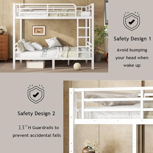 Heavy Duty Bunk Bed Frame with Ladder, Twin XL Over Twin XL Bunk Beds with Safety Guardrails, Adults Bunk Beds with Noise-Reducing Rubber Stoppers