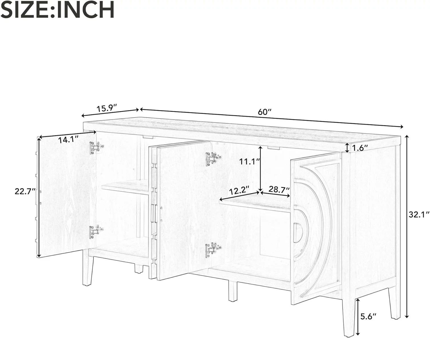 Farmhouse Sideboard Buffet Cabinet With 4 Doors Solid Wood Kitchen Sideboard Cabinet With Metal Handles For Living Room Entrance Rustic Sideboard
