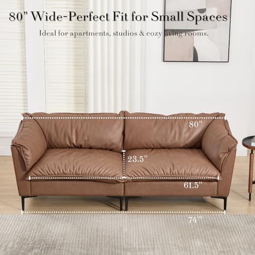 CIMOTA 80'' Faux Leather Loveseat Sofa for Living Room, Modern 2 Seater Small Cloud Couch for Bedroom/Small Space/Apartment