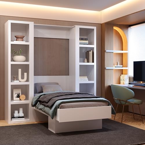 Oakland Living Easy-Lift Queen Murphy Wall Bed in Brown Wood Grain with Two Bookshelves